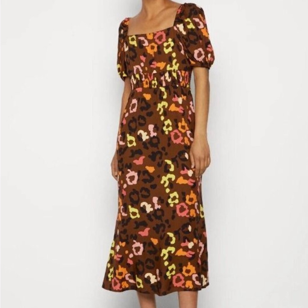Never Fully Dressed Brown Floral Midi Dress Animal Print Clara leopard